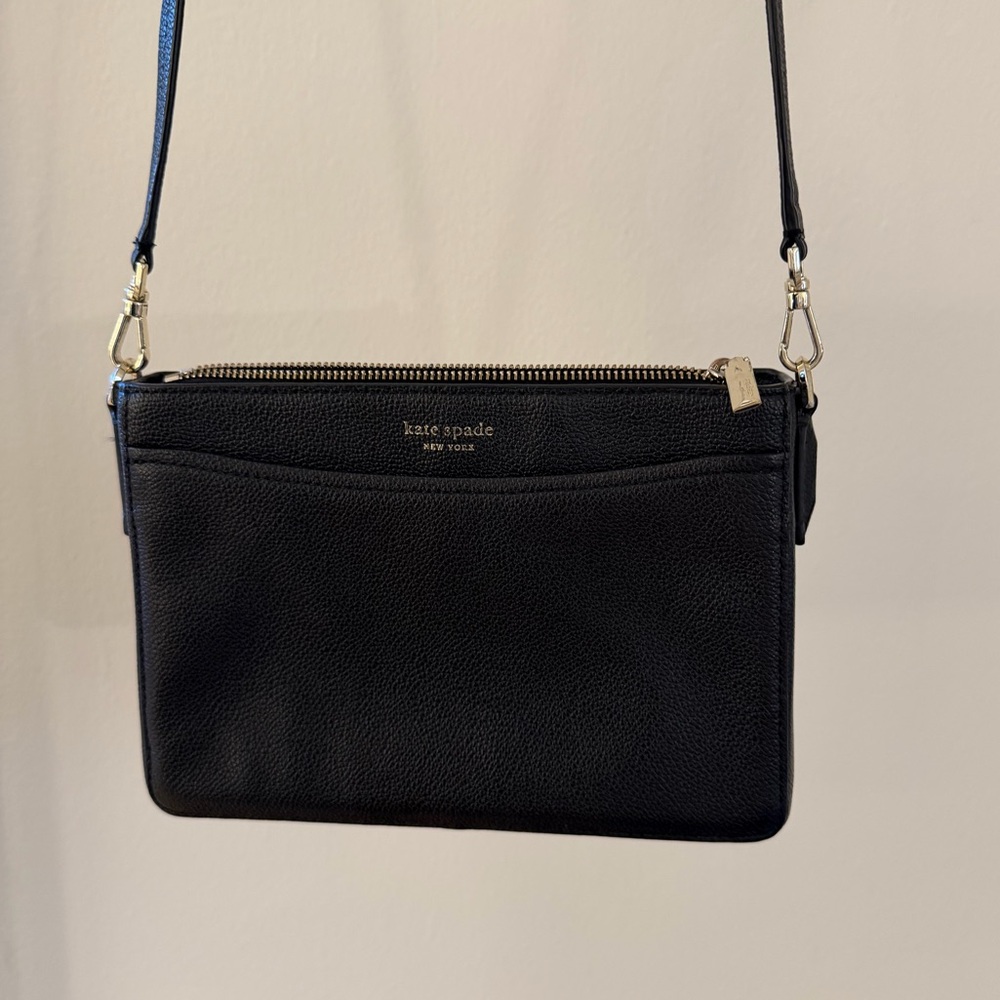 kate spade Black Pebbled Leather Crossbody Bag with Gold Hardware